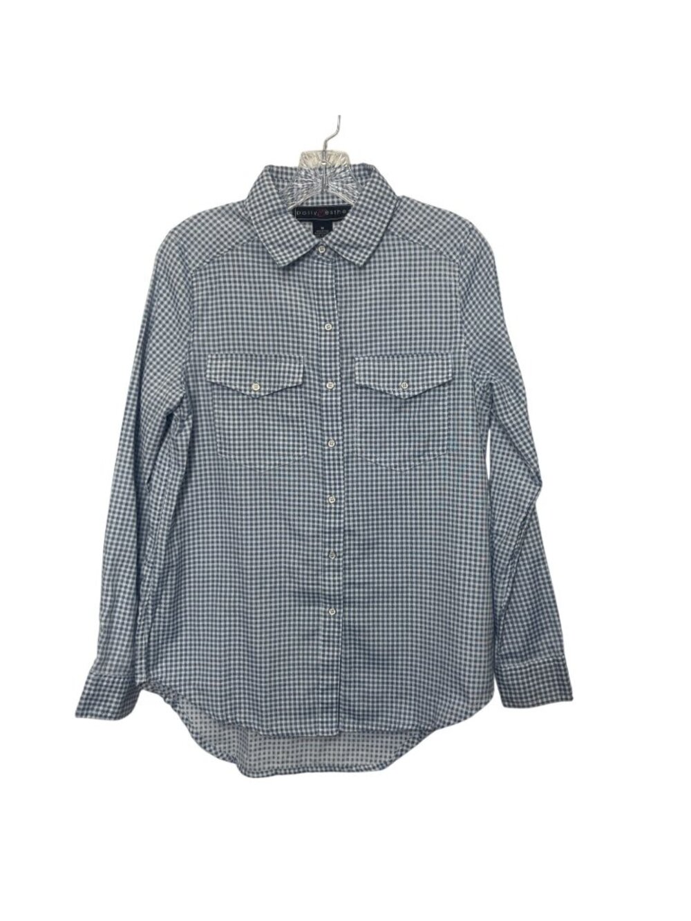 Polly & Esther Gingham Button Up Shirt Womens Medium Blue New Long Sleeve